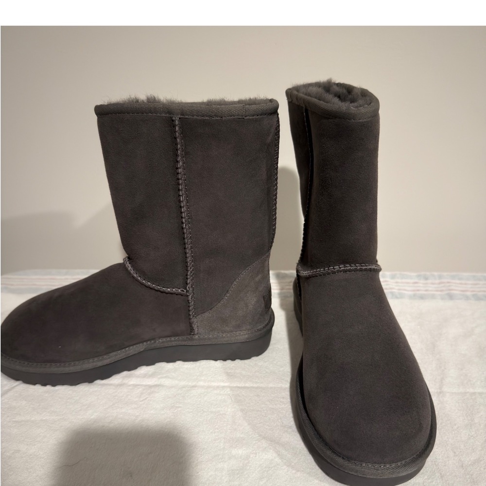 UGG Classic Short II Boots Grey Suede Sheepskin Mid Calf 1016223 - Picture 6 of 11
